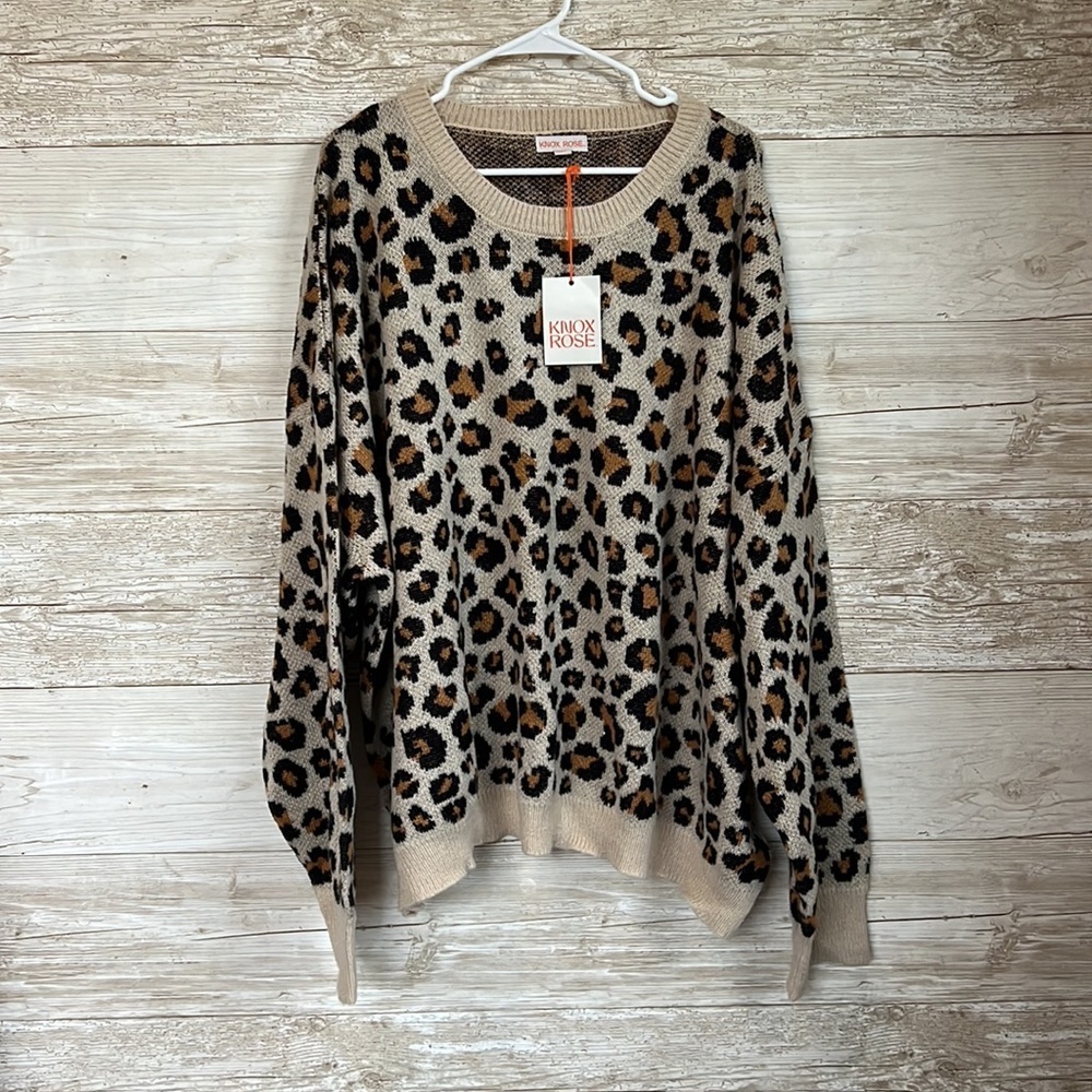 NWT Knox Rose Crewneck Leopard Print Sweater Size 4X